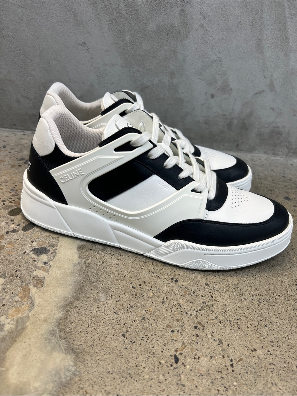 Celine Men’s Black and White Contrast Low-Top Sneakers